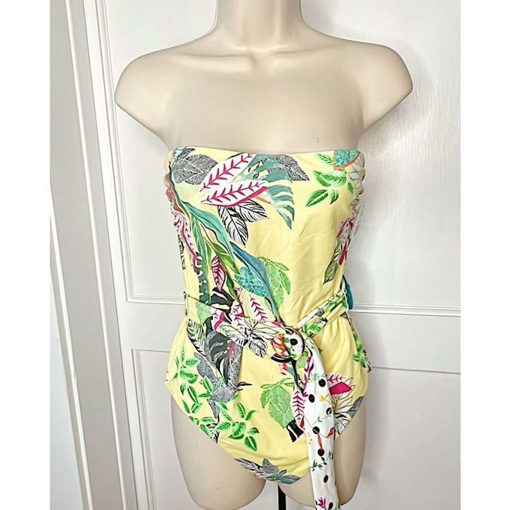 WET Alexis Strapless One piece Reversible Swimsuit Yellow Floral Nwt